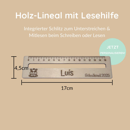 Personalisiertes Holzlineal mit Lesehilfe – Geschenk zur Einschulung – Schulkind 2026 – 15 cm Lineal mit Namensgravur