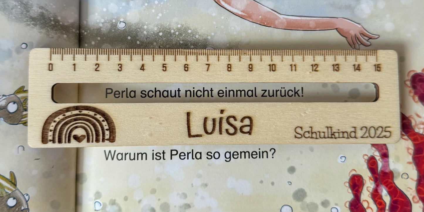 Personalisiertes Holzlineal mit Lesehilfe – Geschenk zur Einschulung – Schulkind 2026 – 15 cm Lineal mit Namensgravur