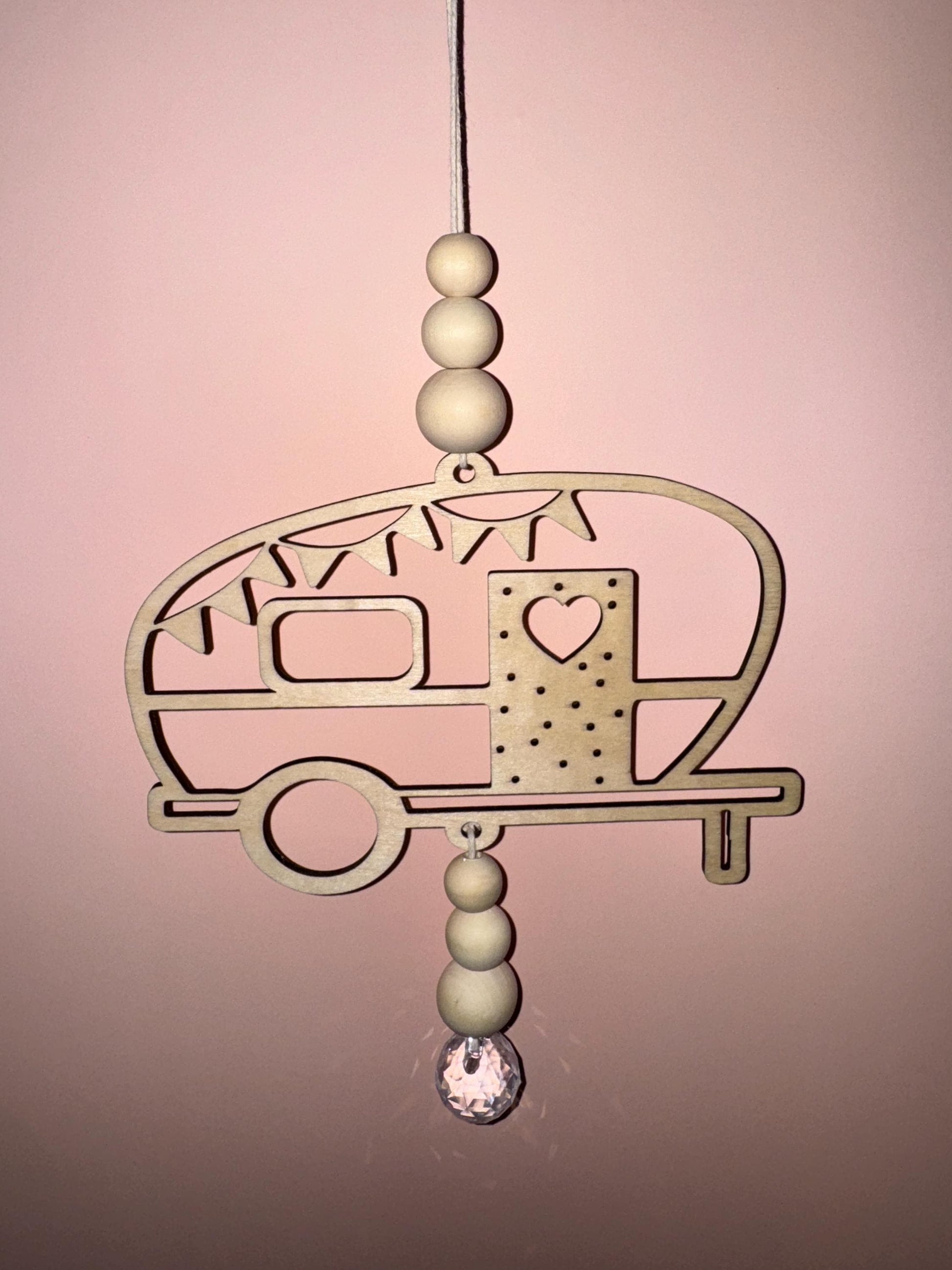 Sonnenfänger Wohnwagen Holz | Camping Deko Fenster Boho | Geschenk Camper Vanlife | Kristall Anhänger Hängedeko Wohnmobil | Deko für Camper