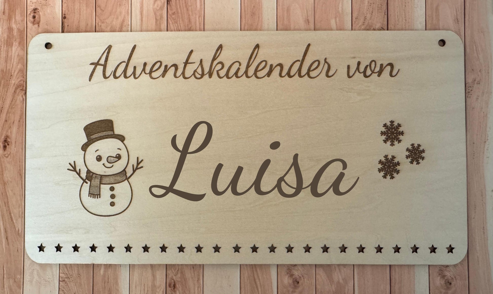 Personalisierter Adventskalender Holz mit Schneemann – nachhaltiger, wiederverwendbarer Weihnachtskalender, Geschenkidee Familie Kinder