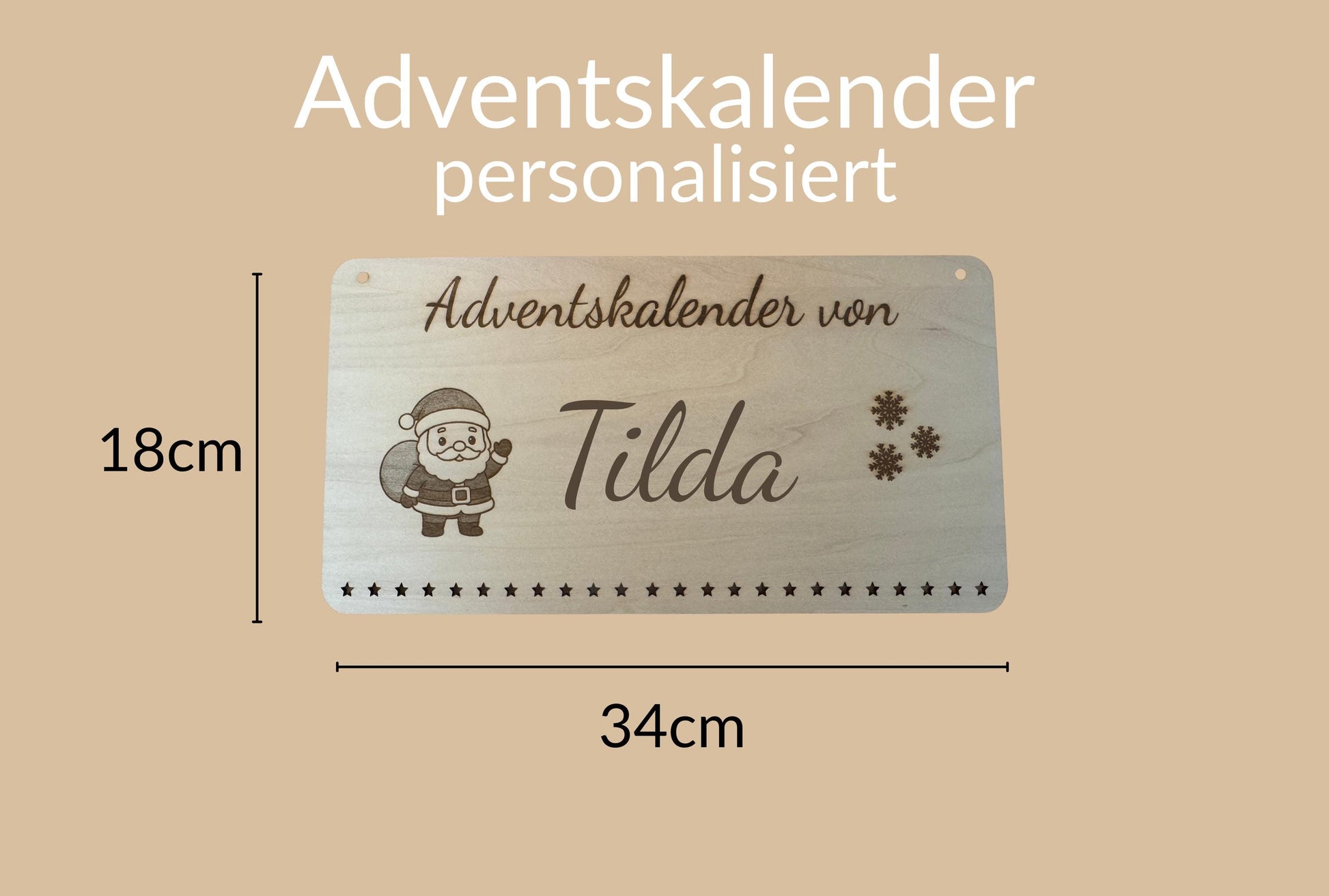 Personalisierter Adventskalender Holz mit Weihnachtsmann – nachhaltiger, wiederverwendbarer Weihnachtskalender, Geschenkidee Familie Kinder