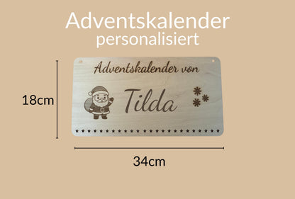 Personalisierter Adventskalender Holz mit Weihnachtsmann – nachhaltiger, wiederverwendbarer Weihnachtskalender, Geschenkidee Familie Kinder