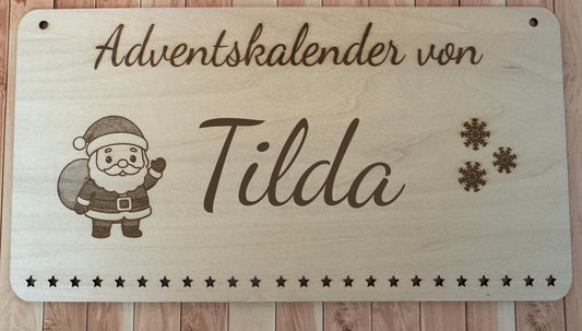 Personalisierter Adventskalender Holz mit Weihnachtsmann – nachhaltiger, wiederverwendbarer Weihnachtskalender, Geschenkidee Familie Kinder