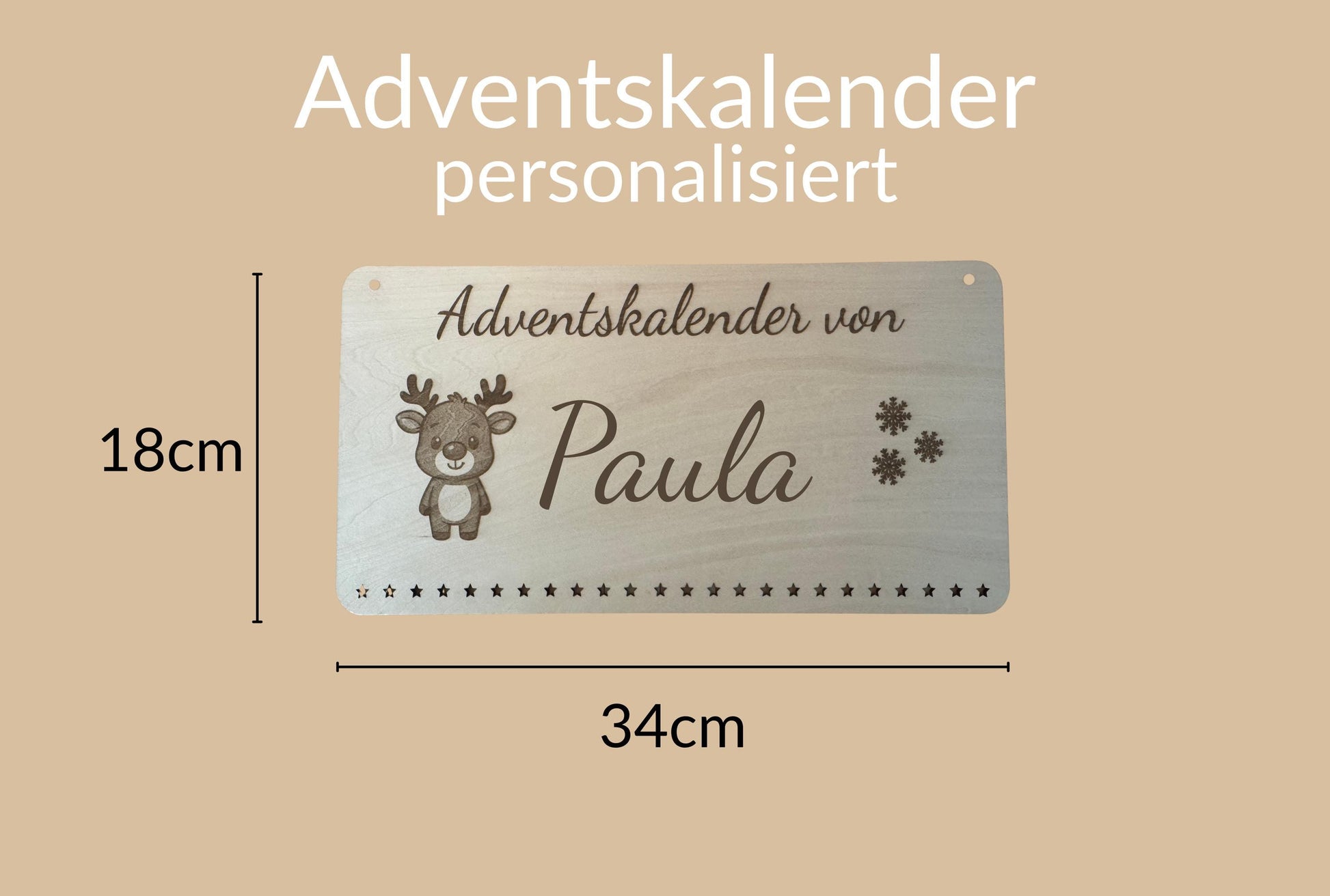 Personalisierter Adventskalender Holz mit Rentier – nachhaltiger, wiederverwendbarer Weihnachtskalender, Geschenkidee Familie Kinder