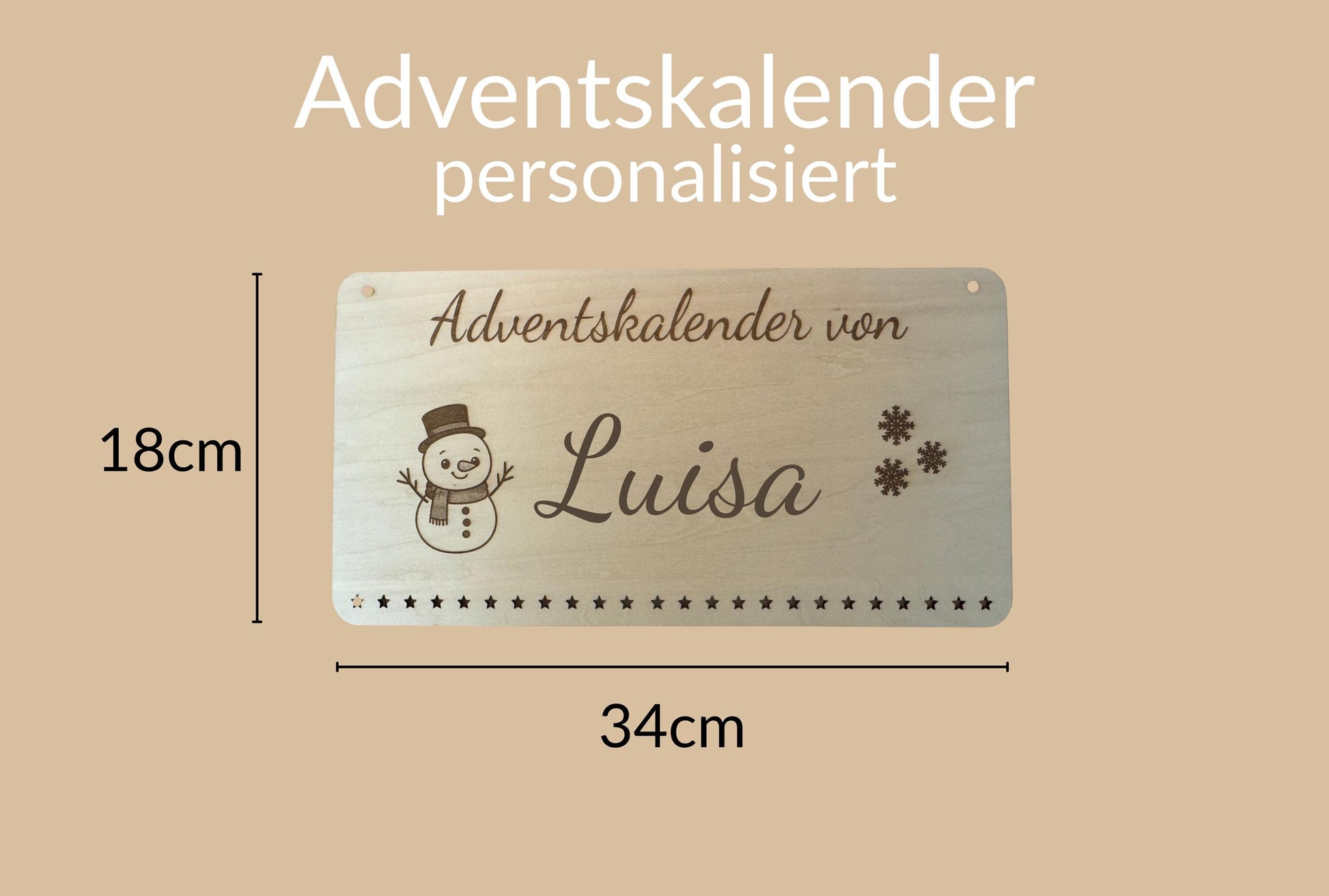 Personalisierter Adventskalender Holz mit Schneemann – nachhaltiger, wiederverwendbarer Weihnachtskalender, Geschenkidee Familie Kinder