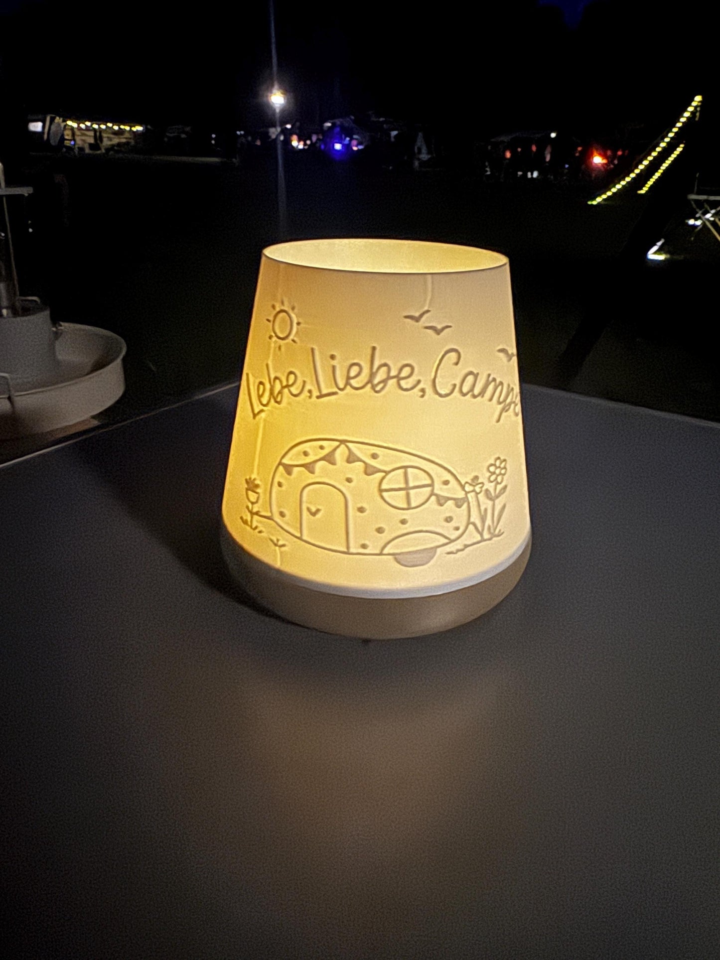 Camping Teelicht Lampe | LED Windlicht Wohnwagen | Camping Deko Geschenk | Camper Geschenk | Nachtlicht Wohnmobil | 3D Druck