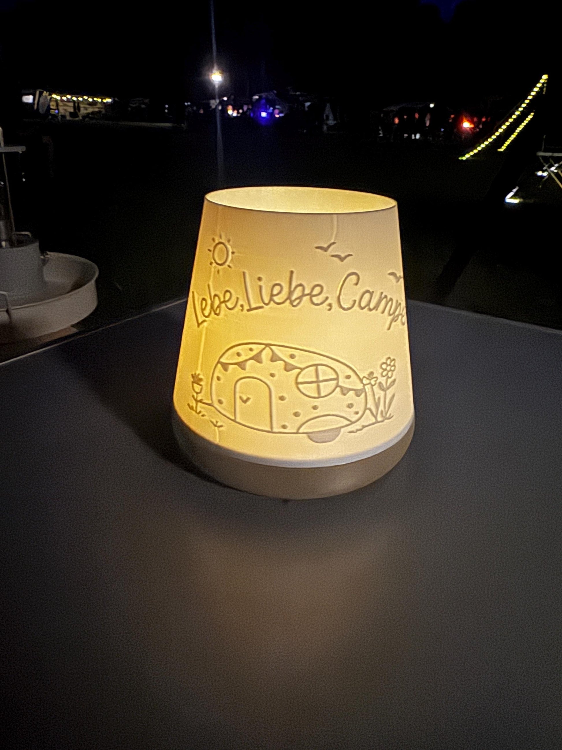 Camping Teelicht Lampe | LED Windlicht Wohnwagen | Camping Deko Geschenk | Camper Geschenk | Nachtlicht Wohnmobil | 3D Druck