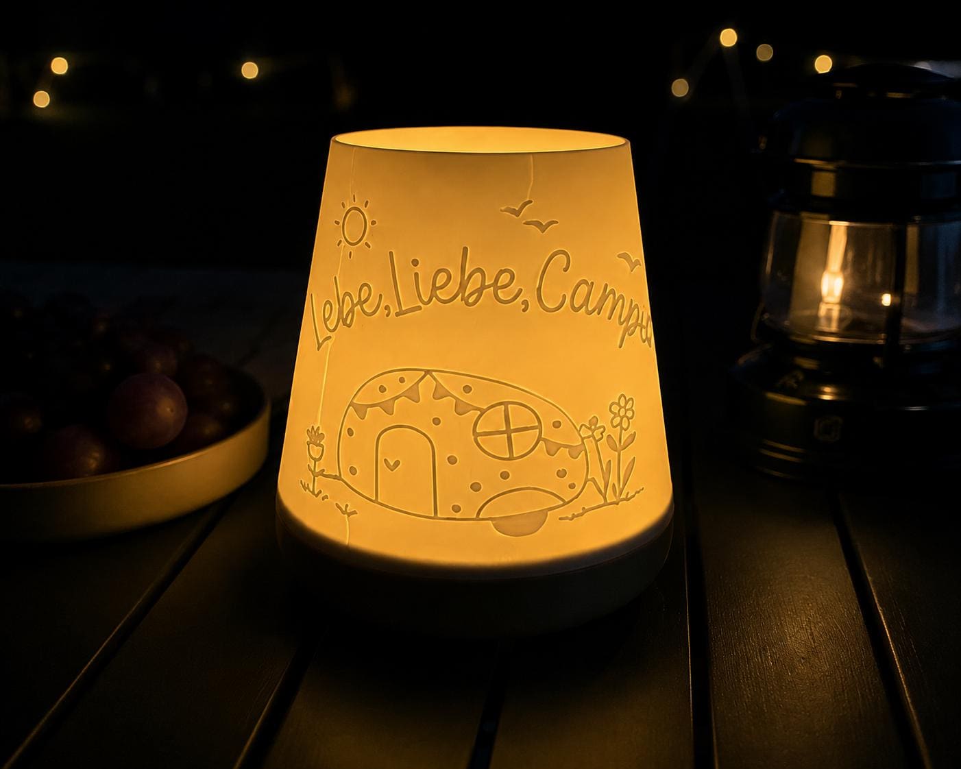 Camping Teelicht Lampe | LED Windlicht Wohnwagen | Camping Deko Geschenk | Camper Geschenk | Nachtlicht Wohnmobil | 3D Druck