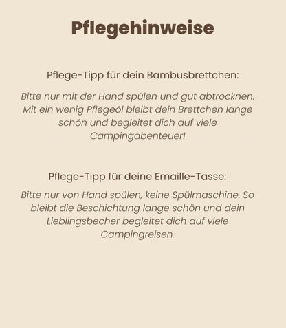 Personalisiertes Camping Geschenk Set - Brettchen + Tasse – Spruch, Koordinaten oder Wunschspruch – Geschenk für Camper, Vanlife & Outdoor