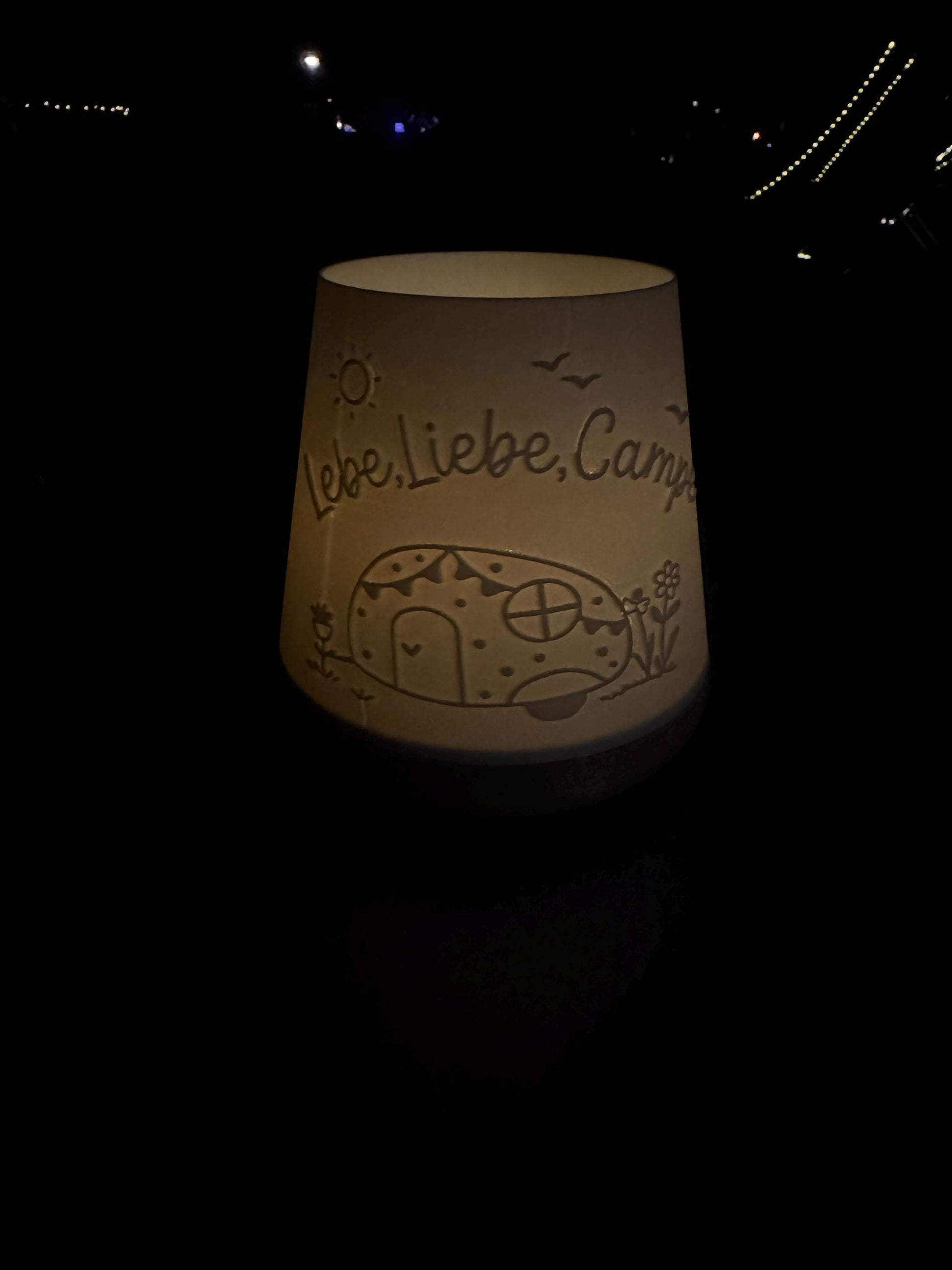 Camping Teelicht Lampe | LED Windlicht Wohnwagen | Camping Deko Geschenk | Camper Geschenk | Nachtlicht Wohnmobil | 3D Druck