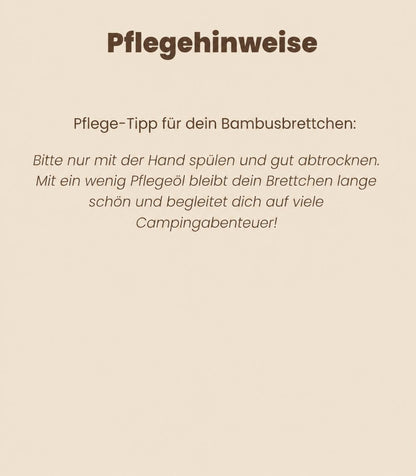 Personalisiertes Camping-Frühstücksbrettchen mit Name + Koordinaten, "Let the Adventure begin" oder Wunschtext – Camping Geschenk aus Bambus
