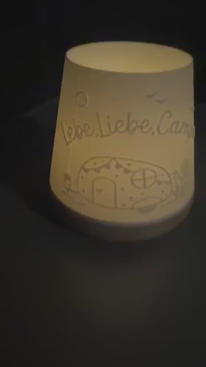 Camping Teelicht Lampe | LED Windlicht Wohnwagen | Camping Deko Geschenk | Camper Geschenk | Nachtlicht Wohnmobil | 3D Druck