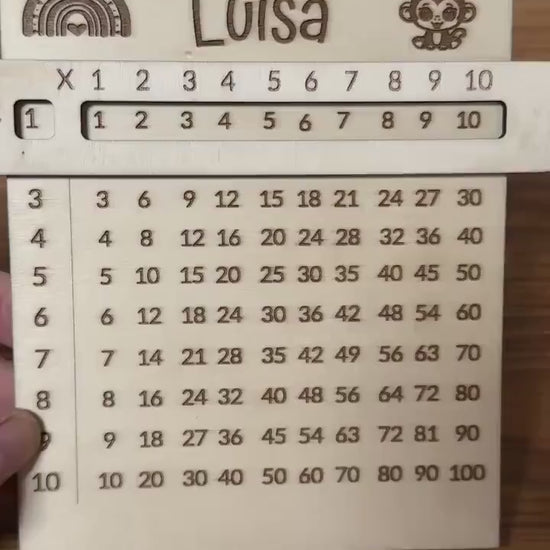 Personalisierte Mathe-Lerntafel aus Holz, das kleines 1x1, Schulkind 2026